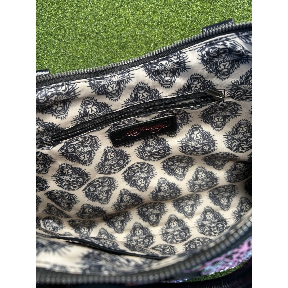 Ed Hardy Pink Leopard Tattoo Skull Rhinestone Satchel Y2K Crossbody Bag EUC!! - Picture 5 of 12